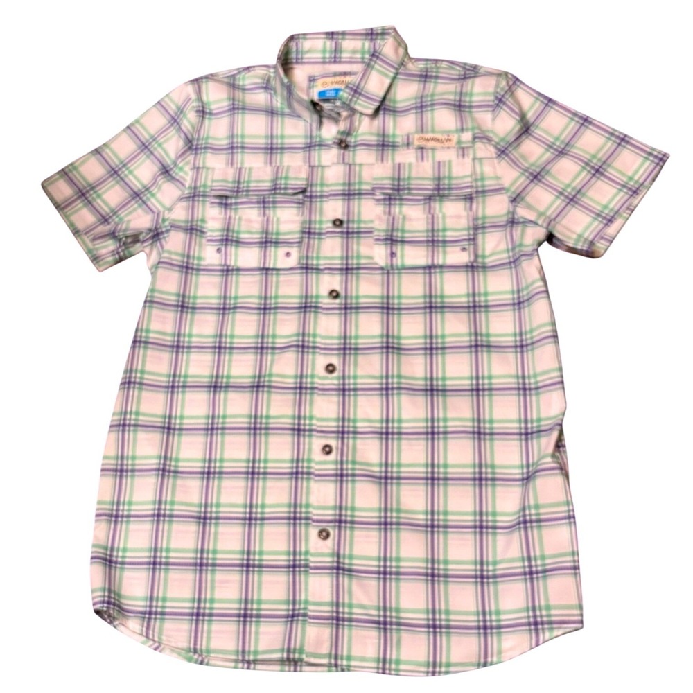 Magellan Fishing Shirt Kids XL 18-20 White Green Purple New Plaid Short Sleeve
